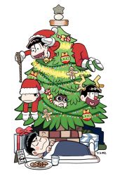 Rule 34 | 10s, 6+boys, antlers, artist name, black hair, blush stickers, brothers, christmas, christmas ornaments, christmas tree, enerunaru, fake nose, futon, gift, heart, heart in mouth, horns, male focus, matsuno choromatsu, matsuno ichimatsu, matsuno jyushimatsu, matsuno karamatsu, matsuno osomatsu, matsuno todomatsu, multiple boys, osomatsu-kun, osomatsu-san, osomatsu (series), rope, santa costume, sextuplets, siblings, simple background, sleeping, smile, white background