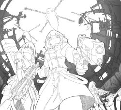 Rule 34 | 6+girls, aiming, aiming at viewer, aircraft, ammunition box, arms behind head, artist request, ass, assault rifle, commentary request, finger on trigger, fingerless gloves, gentiane (girls&#039; frontline), girls&#039; frontline, gloves, greyscale, gun, h&amp;k mg4, handgun, helicopter, highres, jacket, jaeger (girls&#039; frontline), korean commentary, latteh0lic, light machine gun, m4 carbine, m4a1 (girls&#039; frontline), machine gun, mg4 (girls&#039; frontline), military, military jacket, military uniform, mod3 (girls&#039; frontline), monochrome, multiple girls, prisoner, rifle, ripper (girls&#039; frontline), ruins, sangvis ferri, scope, suppressor, uh-60 blackhawk, uniform, weapon, white background