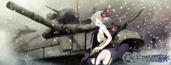 Rule 34 | 1girl, ass, bare shoulders, blood, blue eyes, caterpillar tracks, dress, elf, funakura, garter belt, garter straps, hair ornament, highres, long image, looking at viewer, looking back, military, military vehicle, motor vehicle, no panties, open mouth, pointy ears, pussy, rocket launcher, rpg (weapon), short hair, silver hair, snow, solo, tank, thighhighs, uncensored, vehicle, weapon, wide image