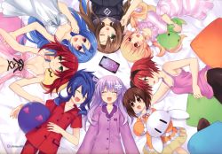 Rule 34 | 10s, 5pb (neptunia), 6+girls, :d, ;o, absurdres, babydoll, bare shoulders, blue hair, blush, blush stickers, bow, breasts, brown eyes, brown hair, cave (neptunia), character name, choujigen game neptune mk2, circle formation, cleavage, compa, d-pad, emblem, emoticon, closed eyes, falcom (neptunia), fang, female focus, frills, from above, green eyes, gust (neptunia), hair ornament, hairband, highres, if (neptunia), large breasts, long hair, long sleeves, looking at another, low twintails, lying, medium breasts, mole, multiple girls, nepgear, neptune (series), nippon ichi (neptunia), official art, on back, on side, one eye closed, open mouth, orange eyes, orange hair, pajamas, pink eyes, pointing, purple eyes, purple hair, red hair, ribbon, short hair, short sleeves, sleepwear, sleeveless, sleeves past wrists, smile, stuffed toy, table, tsunako, twintails, wink, | |