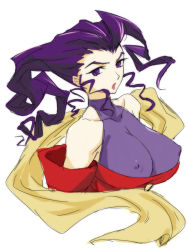 Rule 34 | 1990s (style), 1girl, breasts, capcom, covered erect nipples, hagoromo, hair slicked back, large breasts, lipstick, long hair, makeup, michael f91, purple eyes, purple hair, retro artstyle, rose (street fighter), scarf, shawl, simple background, single hair intake, sketch, solo, street fighter, street fighter iv (series), street fighter zero (series), upper body