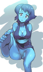 Rule 34 | 1girl, bad id, bad pixiv id, barefoot, blue dress, blue eyes, blue hair, blue skin, breasts, cartoon network, cleavage, colored skin, dress, feet, harabacho (gkfkqkch1), lapis lazuli (steven universe), leg up, looking at viewer, matching hair/eyes, no panties, parted lips, pussy, sitting, solo, steven universe, toes, uncensored