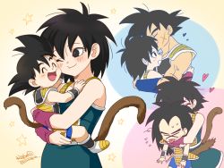 Rule 34 | &gt; &lt;, 1girl, 3boys, :d, :p, ^ ^, armor, arms around neck, bardock, bare arms, bare shoulders, beige background, black eyes, black hair, blue background, blue outline, blush, boots, breasts, brothers, carrying, cheek-to-cheek, closed eyes, closed mouth, collarbone, couple, dot nose, dragon ball, dragon ball minus, dragon ball super, dragon ball super broly, eyelashes, closed eyes, facial scar, family, father and son, fingernails, flying sweatdrops, gine, happy, heads together, heart, hetero, hug, hug from behind, kalno, kiss, kissing forehead, looking at another, looking up, medium breasts, monkey tail, mother and son, multiple boys, nervous, one eye closed, open mouth, outline, pink background, profile, purple outline, raditz, scar, scar on cheek, scar on face, siblings, signature, simple background, smile, smiley face, son goku, spiked hair, star (symbol), starry background, sweatdrop, tail, tongue, tongue out, twitter username, wavy mouth, white footwear, wristband