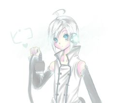 Rule 34 | 1boy, detached sleeves, gradient background, headphones, male focus, pale color, solo, usb, utatane piko, vocaloid, white background, white hair