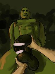 Rule 34 | 2boys, abs, bobo (id=2435517), colored skin, cum, flaccid, green skin, highres, large penis, looking at viewer, male focus, multiple boys, muscular, orc, original, pectorals, penis, penis grab, pointy ears, pov, restrained, testicle grab, testicles