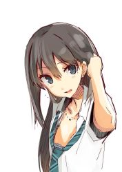 Rule 34 | 10s, 1girl, :d, aqua eyes, bad id, bad twitter id, black hair, bra, breasts, downblouse, earrings, idolmaster, idolmaster cinderella girls, iwasaki takashi, jewelry, long hair, looking at viewer, necklace, necktie, open mouth, school uniform, shibuya rin, simple background, small breasts, smile, solo, underwear, white background