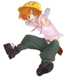 Rule 34 | 1boy, amputee, boots, brown eyes, handy (happy tree friends), happy tree friends, hard hat, helmet, male focus, orange hair, personification, solo, sueno (tochi), wrench
