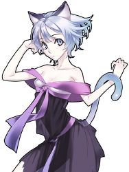 Rule 34 | animal ears, bare shoulders, blue eyes, cat ears, cat tail, lowres, nakamura tatsunori, see-through, simple background, solo, tail