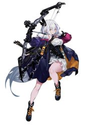 Rule 34 | 1girl, arrow (projectile), black gloves, bow (weapon), full body, gloves, holding, holding bow (weapon), holding weapon, long hair, original, pointy ears, ran (bukeranwu), skirt, solo, weapon, white hair, white skirt