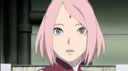 Rule 34 | blush, dress, embarrassed, female focus, flustered, forehead jewel, frantic, gloves, haruno sakura, naruto: the last, naruto (series), pink hair, red dress, short hair, sleeveless, solo, spiked hair, surprised, waving hands
