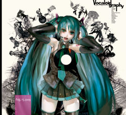 Rule 34 | bad id, bad pixiv id, detached sleeves, green eyes, green hair, hatsune miku, headphones, headset, highres, long hair, necktie, skirt, solo, thighhighs, tomatika, twintails, very long hair, vocaloid