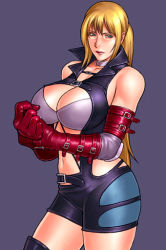 Rule 34 | 1girl, alternate costume, blonde hair, blue eyes, boots, bra, breasts, choker, cleavage, death by degrees, elbow gloves, gloves, huge breasts, long hair, namco, nina williams, ponytail, solo, takasugi kou, tekken, tekken 2, tekken 3, tekken 4, tekken 5, tekken blood vengeance, tekken tag tournament, tekken tag tournament 2, thigh boots, thighhighs, underwear