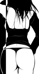 Rule 34 | 1girl, ass, back, greyscale, high contrast, monochrome, panties, solo, thong, underwear