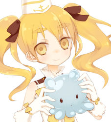 Rule 34 | 1girl, blonde hair, blush, eyebrows, gloves, hat, hikaru (houkago no pleiades), houkago no pleiades, long hair, pleiadean, smile, solo, tank (artist), thick eyebrows, twintails, yellow eyes