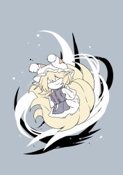 Rule 34 | 1girl, animal hat, blonde hair, closed eyes, closed mouth, fox tail, grey background, hands in opposite sleeves, hat, highres, long sleeves, mizuga, mob cap, multiple tails, tabard, tail, touhou, wide sleeves, yakumo ran