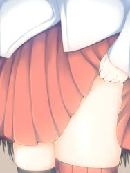 Rule 34 | 10s, 1girl, beige background, black hair, clothes lift, cowboy shot, fusou (kancolle), highres, japanese clothes, kantai collection, kimono, lifting own clothes, long hair, long sleeves, lower body, pleated skirt, red skirt, red thighhighs, simple background, skirt, skirt lift, solo, sorahachi (sora823), standing, striped clothes, striped thighhighs, thighhighs, vertical-striped clothes, vertical-striped thighhighs, very long hair, zettai ryouiki