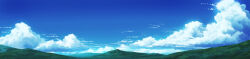 Rule 34 | aoha (twintail), blue sky, cloud, cloudy sky, day, grass, highres, horizon, long image, mountain, mountainous horizon, no humans, original, scenery, sky, wide image