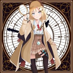 Rule 34 | 1girl, absurdres, blonde hair, blue eyes, hair ornament, hat, highres, hololive, hololive english, holomyth, looking at viewer, necktie, plaid, plaid skirt, red necktie, shirt, skirt, smile, solo, virtual youtuber, watson amelia, watson amelia (1st costume), white shirt