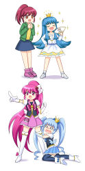 Rule 34 | 10s, 2girls, aino megumi, bad id, bad pixiv id, blue hair, boots, bow, crown, crying, cure lovely, cure princess, hand fan, folding fan, happinesscharge precure!, highres, leg grab, long hair, magical girl, mini crown, multiple girls, open mouth, pink bow, pink eyes, pink hair, ponytail, precure, ribbon (happinesscharge precure!), shirayuki hime, skirt, smile, tears, thigh boots, thighhighs, twintails, wide ponytail, y.ssanoha