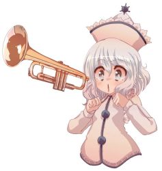 Rule 34 | 1girl, bad id, bad pixiv id, cream (nipakupa), female focus, hat, instrument, merlin prismriver, no legs, simple background, solo, touhou, trumpet, white background