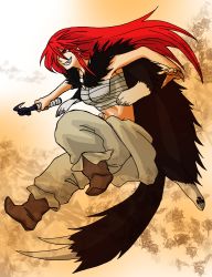 Rule 34 | 1girl, fur, long hair, niyaketsubaki, red hair, sarashi, shut hell, shut hell (character), weapon