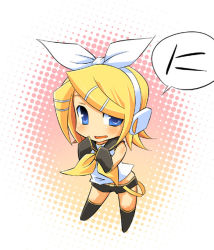 Rule 34 | 1girl, arm warmers, belt, black footwear, black shorts, blonde hair, blouse, blue eyes, blush, boots, bow, chibi, full body, hair ornament, hair ribbon, hairclip, headphones, hermmy, kagamine rin, looking at viewer, open mouth, ribbon, sailor collar, shirt, short hair, shorts, sleeveless, sleeveless shirt, solo, speech bubble, standing, vocaloid, white bow, white shirt