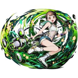 Rule 34 | 10s, 1girl, alpha transparency, blue shorts, bra, brown eyes, brown hair, divine gate, full body, holding, holding staff, holding weapon, long hair, looking at viewer, midriff, navel, nisekoi, official art, onodera kosaki, open mouth, see-through, short shorts, shorts, side ponytail, solo, staff, transparent background, ucmm, underwear, weapon, white bra
