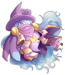 Rule 34 | 1girl, blue hair, drawcia, female focus, hair over one eye, halgalaz, hat, highres, kirby (series), long hair, nintendo, no humans, solo, transparent background, very long hair, witch, witch hat, yellow eyes
