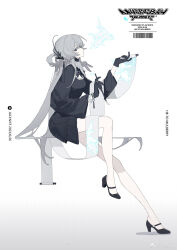 Rule 34 | 1girl, absurdres, arknights, black dress, black gloves, china dress, chinese clothes, dress, feather hair, fish, gloves, grey hair, hair ornament, high heels, highres, jacknife, long hair, long sleeves, looking at viewer, mulberry (arknights), paintbrush