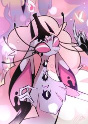 1girl absurdres belphegor_(helluva_boss) demon_girl extra_eyes furry furry_female helluva_boss highres horizontal_pupils long_hair papelnln pink_eyes sheep_girl solo