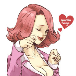 breasts capcom cleavage formal_clothes ace_attorney magnitude27 pink_hair shouchiku_umeyo suit tagme tongue wink