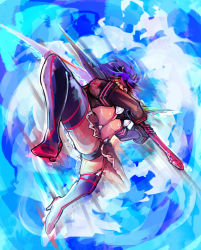 Rule 34 | 10s, 1girl, bad id, bad pixiv id, black hair, blue eyes, boots, breasts, elbow gloves, gloves, high heel boots, high heels, horns, incoming attack, kill la kill, masayoshi, matoi ryuuko, miniskirt, multicolored hair, red hair, revealing clothes, scissor blade (kill la kill), senketsu, showgirl skirt, skirt, thigh boots, thighhighs, two-tone hair, underboob, upskirt