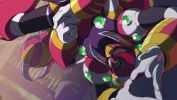 Rule 34 | 1boy, clenched hand, commentary request, degarashi (ponkotsu), extra arms, magna centipede (mega man), male focus, mega man (series), mega man x2, mega man x (series), own hands together, red eyes, tail, upside-down