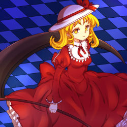 Rule 34 | 1girl, bad id, bad pixiv id, blonde hair, breasts, dress, elly (touhou), female focus, hat, long hair, rita911, scythe, small breasts, solo, touhou, touhou (pc-98), yellow eyes