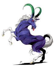 Rule 34 | atlus, bicorn, bicorn (shin megami tensei), demon, hooves, horns, horse, kazuma kaneko, persona, red eyes, shin megami tensei, simple background, white background