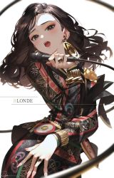 Rule 34 | 1girl, black eyes, black hair, blush, dress, earrings, eyeshadow, flower, gloves, highres, holding, holding microphone, jewelry, long hair, looking at viewer, makeup, microphone, multicolored clothes, multicolored dress, music, nakamori akina, open mouth, real life, ring, ryota (ry o ta), singing, solo