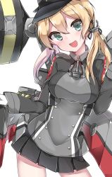 Rule 34 | 10s, 1girl, blonde hair, blue eyes, gloves, hat, highres, kantai collection, long hair, machinery, peaked cap, prinz eugen (kancolle), smile, solo, twintails, uniform, zinpati