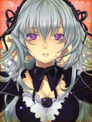 Rule 34 | 00s, breasts, cleavage, large breasts, long hair, lowres, ozonenozo, purple eyes, rozen maiden, silver hair, solo, suigintou