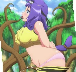 Rule 34 | 1girl, ahegao, animal ear fluff, animal ears, anime screenshot, arms behind back, black hairband, blue eyes, blush, bra, breasts, cleavage, covered erect nipples, dog ears, dog girl, futoku no guild, grabbing, grabbing another&#039;s breast, hairband, highres, hitamu kyan, large breasts, medium hair, navel, nipple stimulation, nipple tweak, open mouth, panties, pink panties, plump, purple hair, rape, restrained, saliva, screencap, stitched, stomach, tentacle sex, tentacles, thighs, third-party edit, tongue, tongue grab, tongue out, underwear, yellow bra