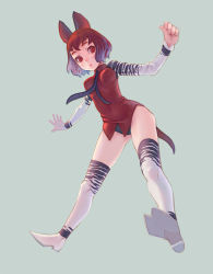 Rule 34 | 1girl, animal ears, brown eyes, brown hair, necktie, original, personification, short hair, simple background, solo, tail, thighhighs, weno