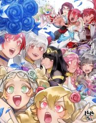 Rule 34 | animal ears, berryhustler, black hair, blonde hair, blue eyes, blue hair, blush, bodystocking, bodysuit, bracelet, breasts, bridal gauntlets, brown hair, cherche (fire emblem), circlet, cleavage, closed eyes, cordelia (bridal) (fire emblem), cordelia (fire emblem), dress, fire emblem, fire emblem awakening, fire emblem heroes, gloves, hair ornament, jewelry, lissa (fire emblem), long hair, looking at viewer, maribelle (fire emblem), miriel (fire emblem), multiple girls, nintendo, nowi (fire emblem), olivia (fire emblem), open mouth, panne (fire emblem), pointy ears, rabbit ears, red eyes, red hair, robin (female) (fire emblem), robin (fire emblem), short hair, short twintails, skin tight, smile, sully (fire emblem), sumia (fire emblem), tharja (bridal) (fire emblem), tharja (fire emblem), tiara, twintails, two side up, very long hair, wedding dress