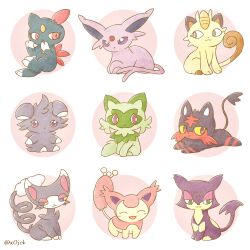 Rule 34 | :3, animal focus, artist name, black fur, blue eyes, bright pupils, brown eyes, claws, closed mouth, colored sclera, commentary request, creatures (company), curled tail, espeon, espurr, forehead jewel, forked tail, game freak, gen 1 pokemon, gen 2 pokemon, gen 3 pokemon, gen 4 pokemon, gen 5 pokemon, gen 6 pokemon, gen 7 pokemon, glameow, green eyes, green fur, grey fur, highres, jack-san, litten, lying, meowth, nintendo, no humans, on stomach, pokemon, pokemon (creature), purple eyes, purple fur, purrloin, red eyes, red fur, sitting, skitty, smile, sneasel, species connection, sprigatito, tail, twitter username, two-tone fur, white pupils, yellow sclera