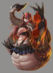 Rule 34 | 00s, 1girl, abs, angry, blush, breasts, censored, cerastes, claws, covered erect nipples, fangs, female focus, huge breasts, lilith-soft, long hair, looking at viewer, mikoyan, monster girl, muscular, open mouth, red hair, skirt, snake, solo, taimanin (series), taimanin asagi, taimanin asagi kessen arena, toned, underboob, yellow eyes
