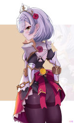 Rule 34 | 1girl, absurdres, armor, armored dress, artist request, ass, blush, breastplate, breasts, clothes lift, dress, dress lift, from behind, gauntlets, genshin impact, gloves, green eyes, grey hair, headdress, highres, looking at viewer, maid, maid headdress, noelle (genshin impact), open mouth, panties, panties under pantyhose, pantyhose, shiny clothes, short hair, sideboob, skirt, skirt lift, solo, thighband pantyhose, underwear