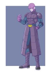 Rule 34 | 1boy, absurdres, alien, belt, biceps, boots, closed mouth, colored skin, dragon ball, dragon ball super, full body, hand in pocket, highres, hit (dragon ball), looking at viewer, manly, muscular, no eyebrows, pectorals, purple skin, red eyes, simple background, solo, standing