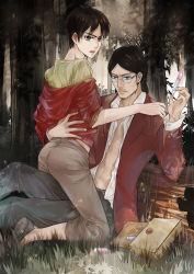Rule 34 | 2boys, age difference, ass, eren yeager, family, father and son, grisha yeager, highres, male focus, medicine, multiple boys, shingeki no kyojin, straddling, syringe, yaoi