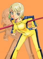 Rule 34 | 10s, 1girl, blonde hair, bruce lee&#039;s jumpsuit, huang baoling, onnaski, short hair, solo, staff, stance, tiger &amp; bunny, yellow eyes, zoom layer