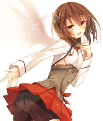 Rule 34 | 10s, 1girl, bike shorts, bike shorts under skirt, blush, brown eyes, brown hair, finger to face, flat chest, headband, headgear, kantai collection, long sleeves, looking at viewer, outstretched hand, panties, panties under bike shorts, pantylines, pantyshot, personification, pleated skirt, short hair, short shorts, shorts, skirt, solo, standing, taihou (kancolle), thighhighs, toosaka asagi, underwear, upskirt, white background, wings