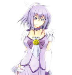 Rule 34 | bow, brooch, cardfight!! vanguard, choker, collar, cosplay, cure beauty, cure beauty (cosplay), feathers, gloves, grey eyes, jewelry, long hair, looking at viewer, pouch, precure, purple hair, smile, smile precure!, tokura misaki