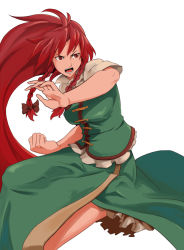 Rule 34 | 1girl, bad id, bad pixiv id, braid, female focus, hong meiling, immaterial and missing power, long hair, red eyes, red hair, shibasaki shouji, simple background, solo, touhou